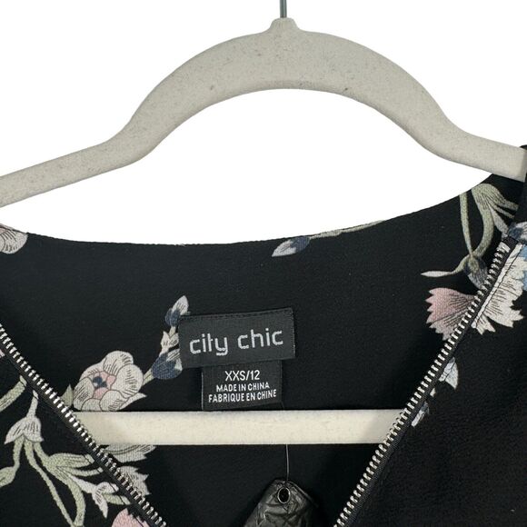 City Chic Nouveau Black Floral Dress Zip Front Flowy Boho NWT Womens XXS 12 - Picture 5 of 9